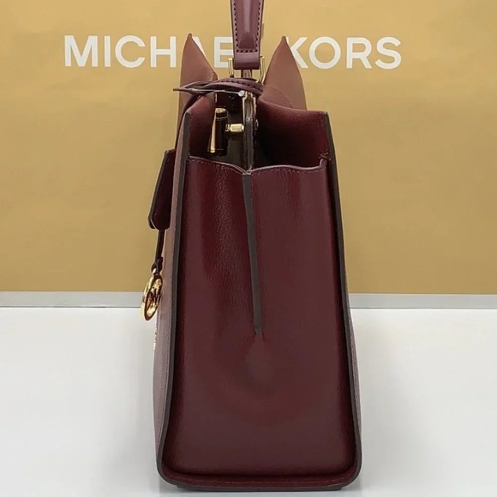 Michael Kors Penelope Large Top Handle Satchel Merlot Multi Color Leather - Picture 10 of 15
